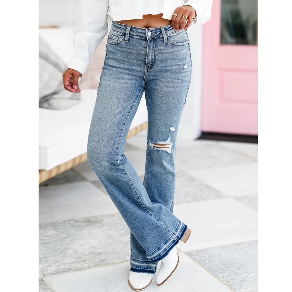 🛤️Raw Hem Bootcut Jeans